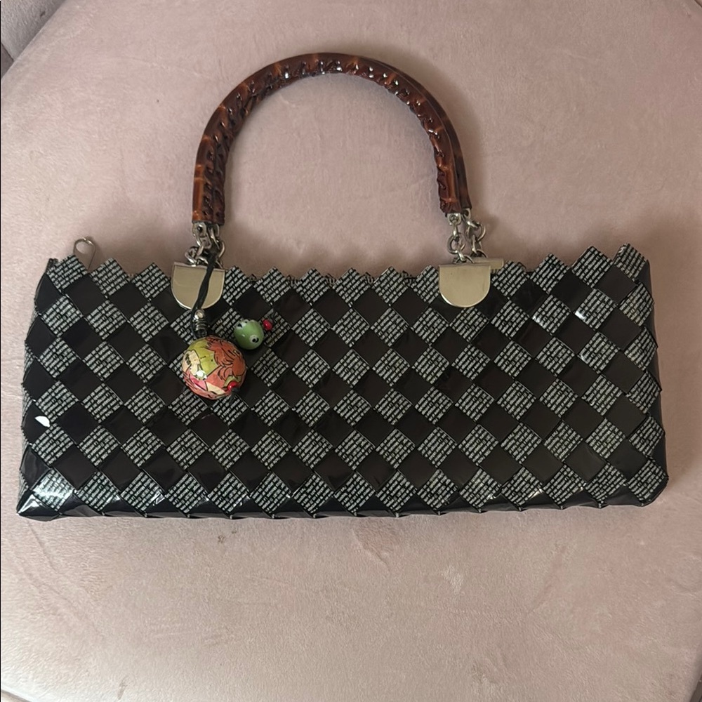 Nahui Ollin Black And Grey Woven Clutch Bag Ziper Close